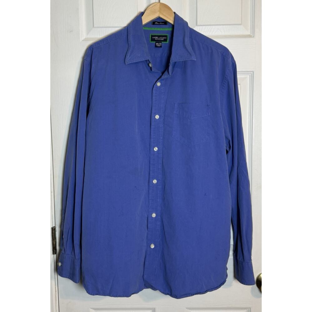 Men's American Eagle Blue Issue Button-up Shirt, Blue, XXL